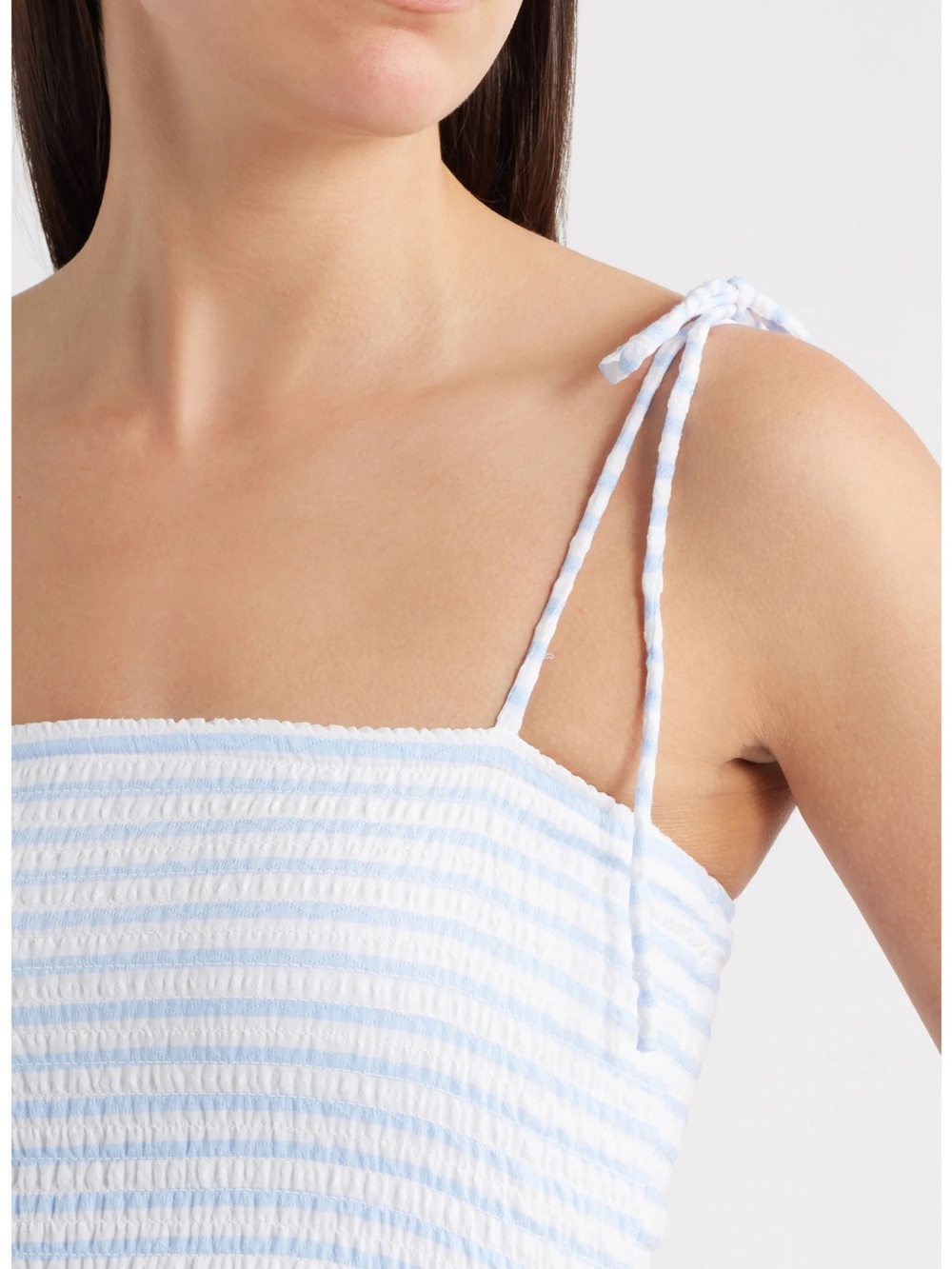 Julia Jordan Seersucker Light Blue & White Striped Smocked Midi Dress - Picture 4 of 6